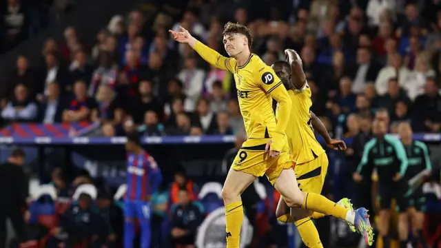 Jorgen Strand Larsen celebrates scoring