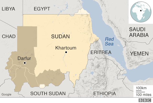 Map of Sudan and surrounding region