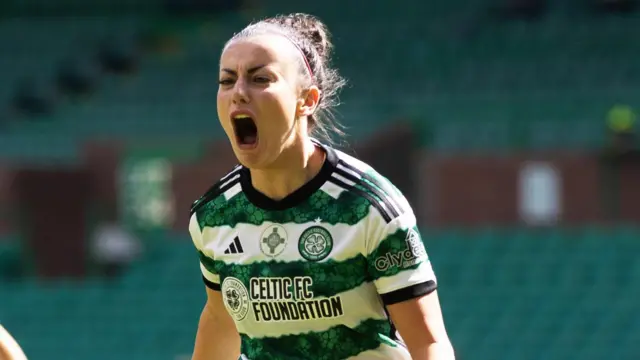 Celtic's Amy Gallacher celebrates scoring the winning goal against Hibs