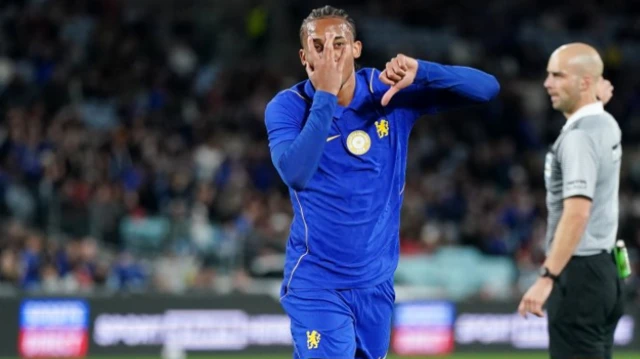 Chelsea's Joao Pedro celebrates scoring their side's fifth goal 