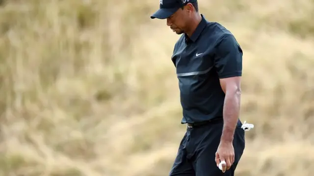 Tiger Woods looks disappointed