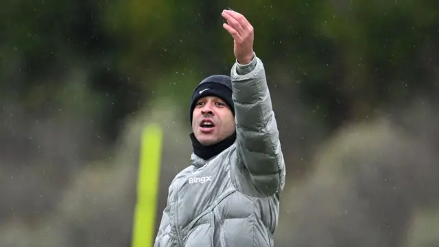 Liam Rosenior gesturing on the training pitch