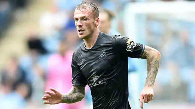 Josh Tymon playing for Swansea City at Coventry City.