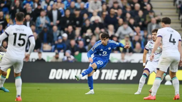 Facundo Buonanotte of Leicester City scores his team's first goal