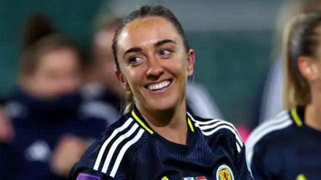 Lisa Evans smiles after Scotland's 4-0 win at Easter Road against Hungary