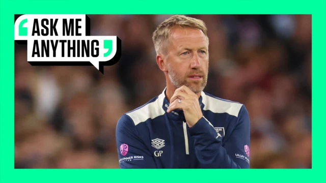 Graham Potter looks on thoughtfully with green Ask Me Anything graphic border around it