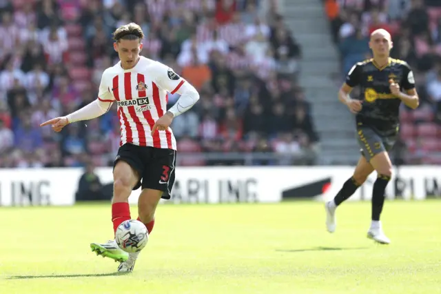 Dennis Cirkin of Sunderland during the Championship match between Sunderland and Southampton at the Stadium Of Light, Sunderland on Saturday 2nd September 2023