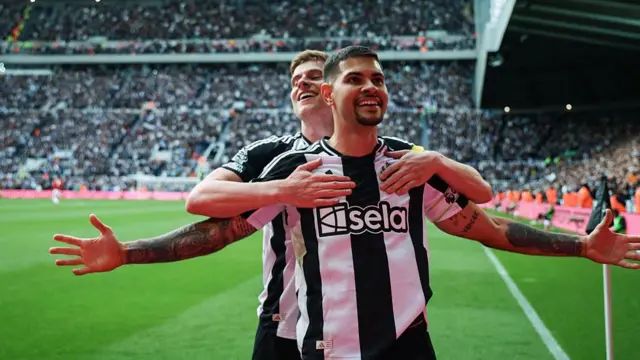 Bruno Guimaraes celebrates scoring