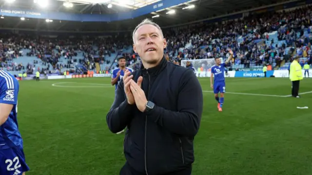  Leicester City Manager Steve Cooper applauds the fans