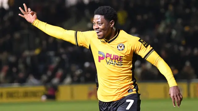 Newport County forward Bobby Kamwa celebrates