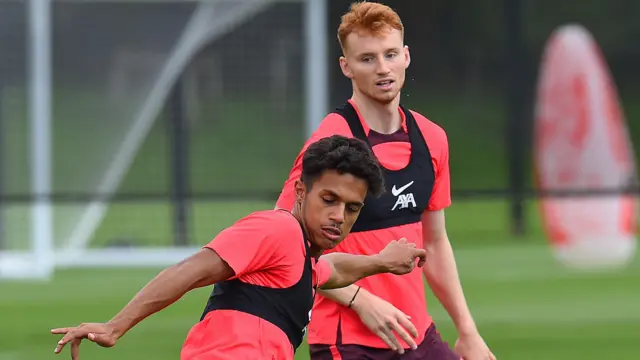 Sepp van den Berg and Fabio Carvalho in training for Liverpool