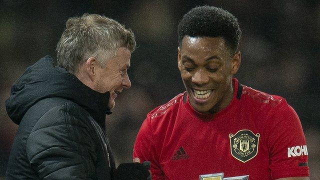 Anthony Martial (right) with Manchester United manager Ole Gunnar Solskjaer