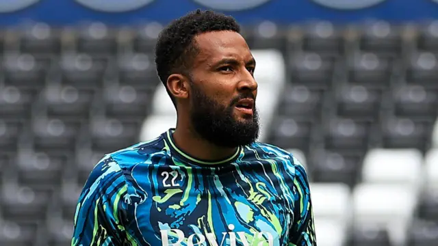 Lawrence Vigouroux warms up for Swansea