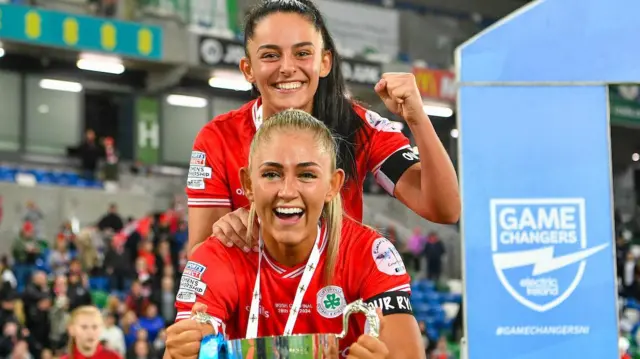 Louise McDaniel and Danielle Maxwell with the Irish Cup