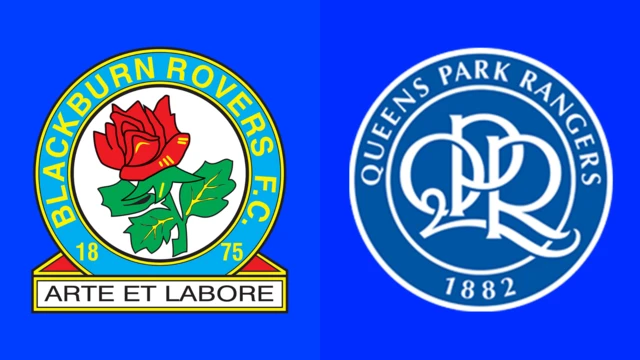 The Blackburn Rovers and QPR club crests side by side on blue backgrounds