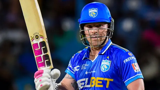 Tim Seifert of Saint Lucia Kings celebrates his half-century against St Kitts and Nevis Patriots
