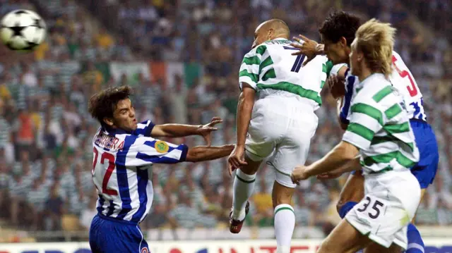 Larsson twice headed Celtic level against Porto in Seville