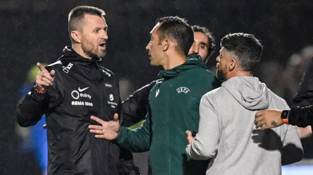 Stephen Robinson will pit his wits against Brann manager Eirik Horneland, left, again on Thursday night