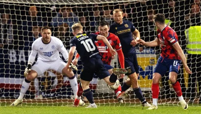 Dundee midfielder Lyall Cameron has a shot blocked