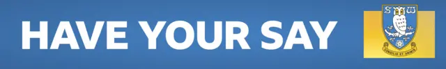 A blue banner with 'Have Your Say' written in white letters next to the Sheffield Wednesday club badge