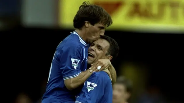 Gianfranco Zola and Gustavo Poyet celebrate
