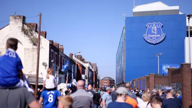 Everton fans gathering outside of Goodison Park