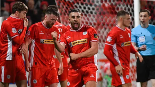 Joe Gormley celebrates his goal for Cliftonville