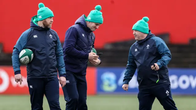 Willie Faloon, Mark Sexton and Richie Murphy on the training field with the Ireland Under-20s