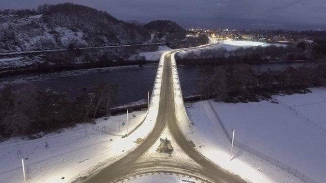 Aerial image of new bridge and road