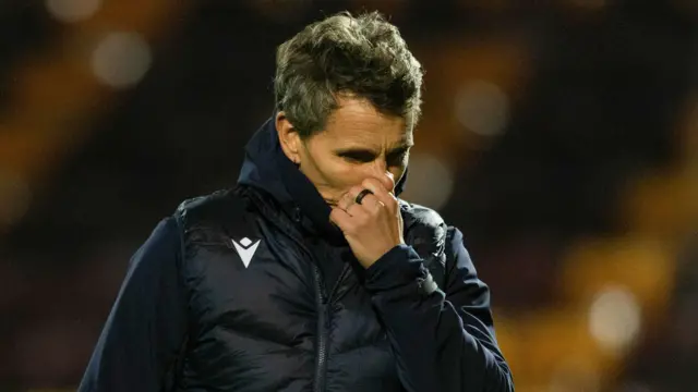 St Johnstone head coach Simo Valakari looks dejected at full time during a William Hill Premiership match between Motherwell and St Johnstone at Fir Park