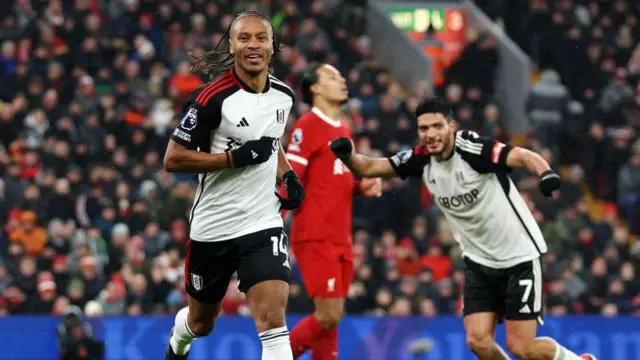 Bobby de Cordova-Reid celebrates scoring for Fulham against Liverpool