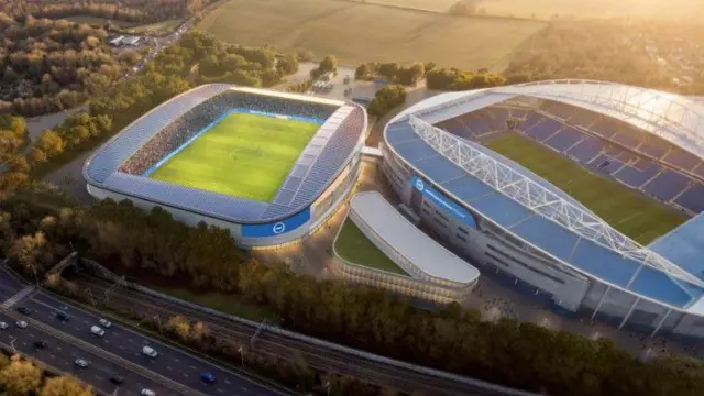 Artist mock-up of Brighton and Hove Albion's new purpose-built women's football stadium, next to the Amex.