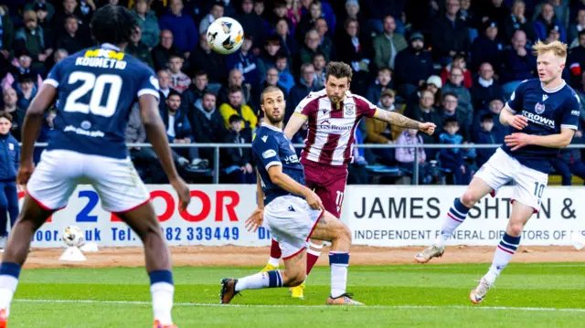 St Johnstone’s Graham Carey scores to make it 1-1 during a William Hill Premiership match between Dundee and St Johnstone at the Scot Foam Stadium at Dens Park