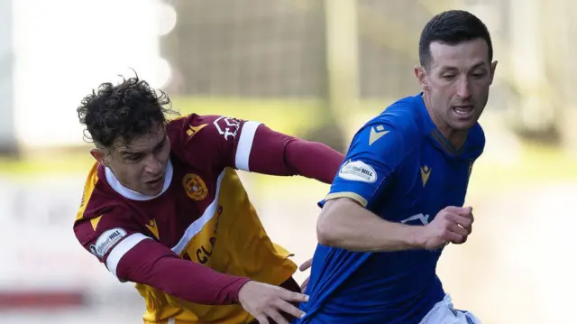 Motherwell's Davor Zdravkovski and St Johnstone's Jason Holt