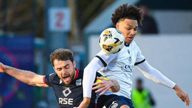 Ross County's Connor Randall and Dundee's Oluwaseun Adewumi 