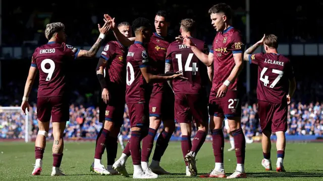 Ipswich players celebrate against Everton