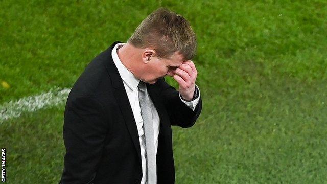 Stephen Kenny dejected during the Republic of Ireland's defeat by Luxembourg