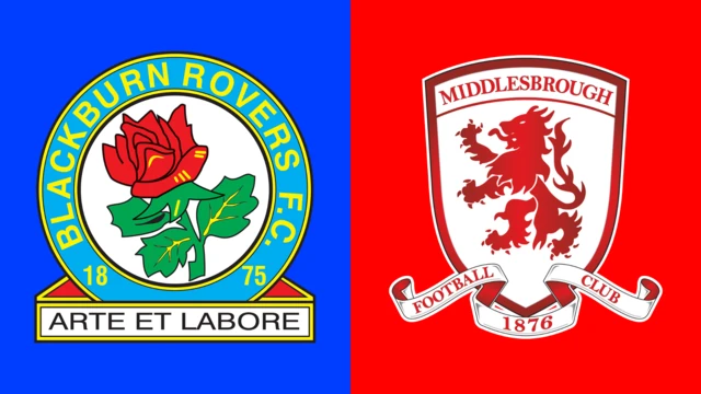 Side-by-side of Blackburn Rovers and Middlesbrough club badges