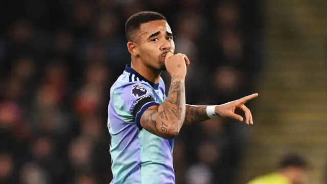  Gabriel Jesus of Arsenal celebrates scoring his team's second goal during the Premier League match between Crystal Palace FC and Arsenal FC at Selhurst Park on December 21, 2024