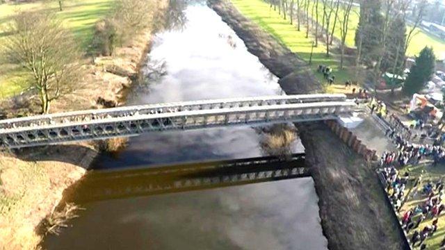 Tadcaster's new footbridge seen from above