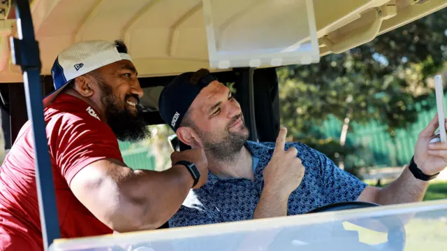 Bundee Aki and Tadhg Beirne during the British and Irish Lions golf day 