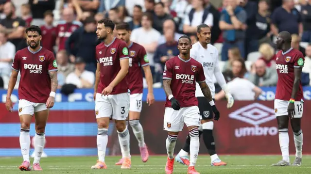 West Ham players looking dejected after conceding a goal to Crystal Palace
