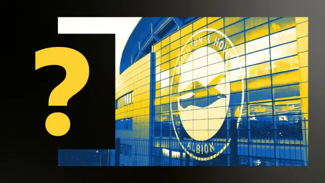 A yellow question mark on a background overlays an image of the Amex Stadium