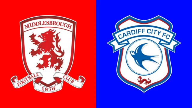 Side by side of Middlesbrough and Cardiff City club crests