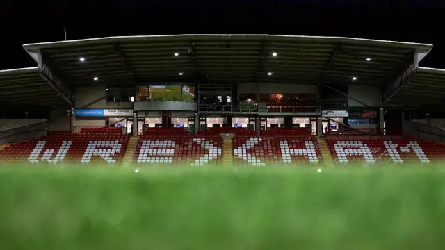 Pitchside view of the Mold Road stand at the Stok Cae Ras