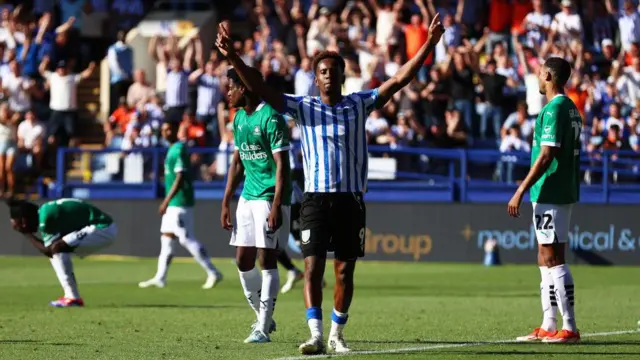 Jamal Lowe celebrates scoring against Plymouth earlier this season