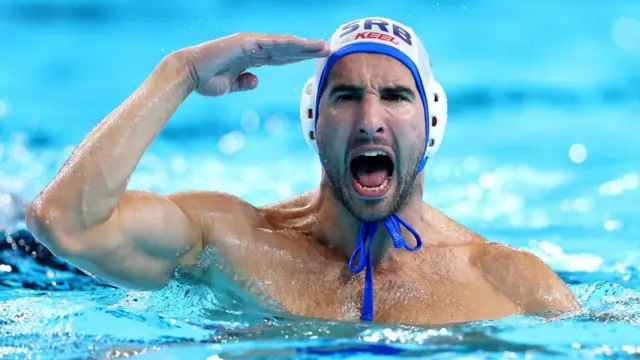 Strahinja Rasovic of Team Serbia celebrates after winning gold 