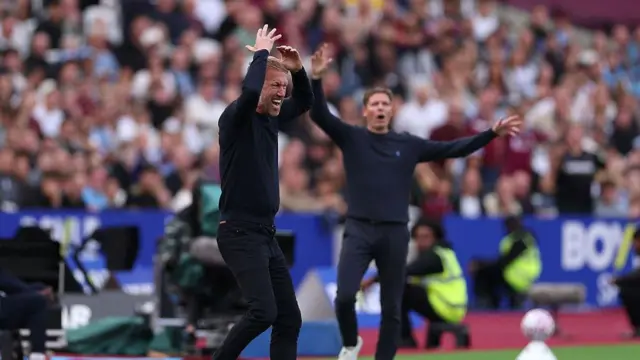Graham Potter reacts during the match between West Ham United and Crystal Palace at London Stadium