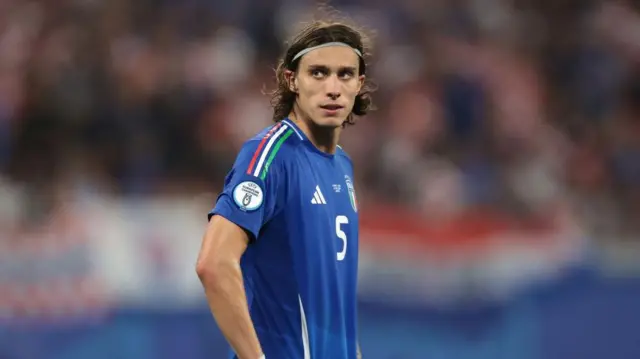 Riccardo Calafiori looks on for Italy