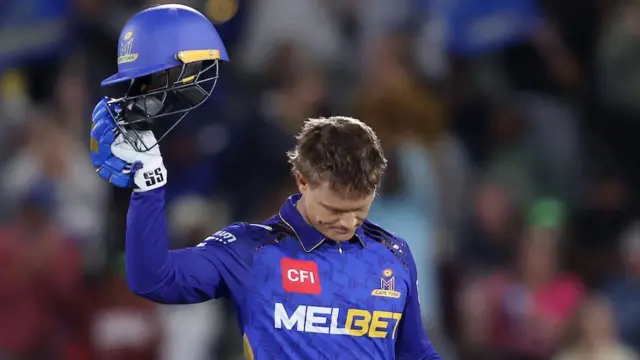 Ryan Rickelton of MI Cape Town celebrates his century